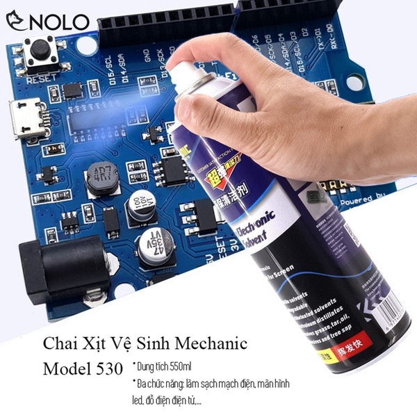 Chai Xịt Vệ Sinh Mechanic Model 530 Làm Sạch Bo Mạch Điện Màn Hình Tivi Máy Ảnh Đồ Điện Tử Dung Tích 550ml