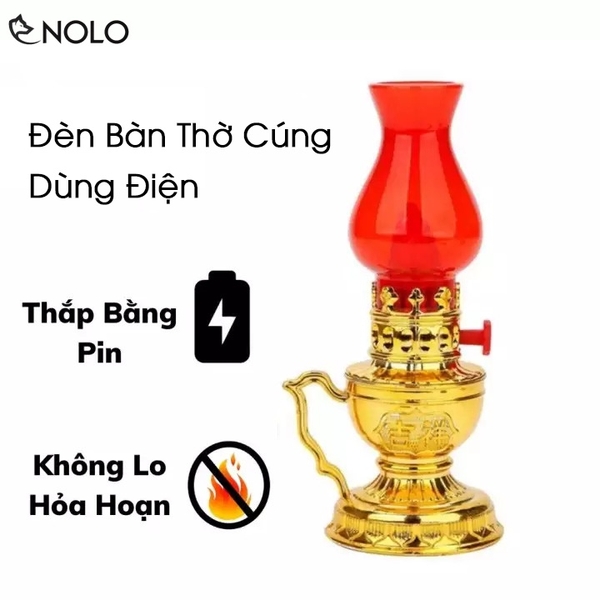 Đèn Dầu Điện Đèn Bàn Thờ Đèn Thờ Vĩnh Cửu Chiều Cao 17cm Dùng Nguồn Pin AAA