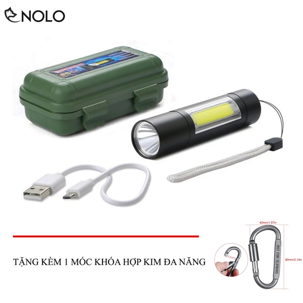 Bộ Đèn Pin Sạc Mini Siêu Sáng H352 Led Cob 2in1 Với 3 Chế Độ Sáng Có Tặng Kèm 1 Móc Khóa Hợp Kim