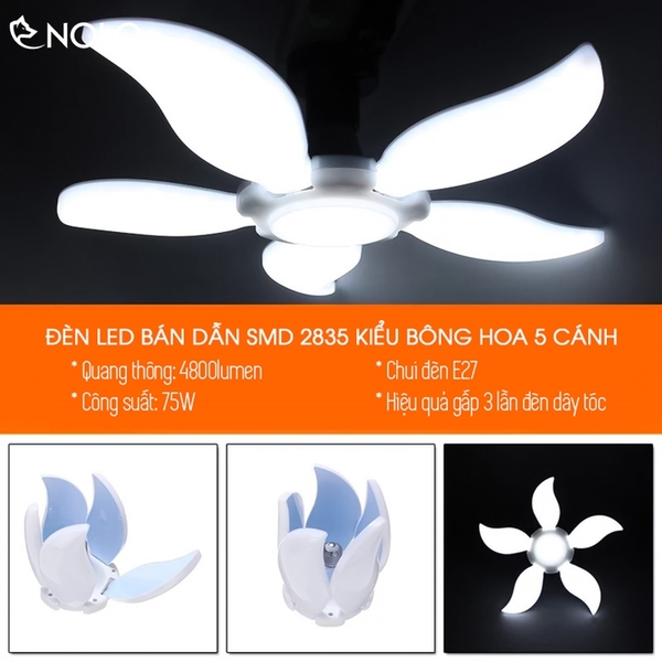 Đèn Led Bán Dẫn 140 Led SMD2835 Đui Xoáy E27 Kiểu Dáng Bông Hoa 5 Cánh Sáng Trắng 6500K Công Suất 75W Quang Thông 4800 lumen