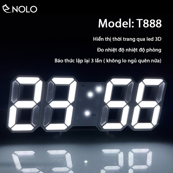 Đồng Hồ Led 3D Để Bàn Treo Tường Thời Trang Model T888 Dùng Nguồn Trực Tiếp Có Tặng Kèm Kèm Cốc Sạc