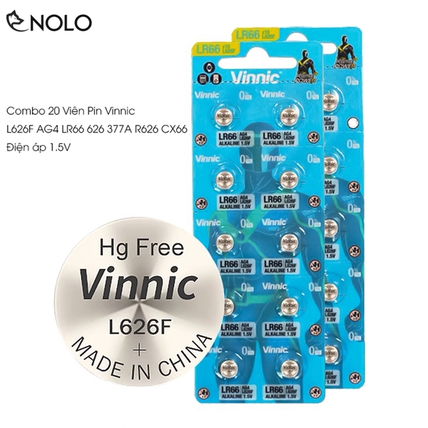 Combo 2 Vĩ Gồm 20 Viên Pin Cell Mini Vinnic Model L626F AG4 LR66 626 377A R626 CX66 Điện Áp 1,5V