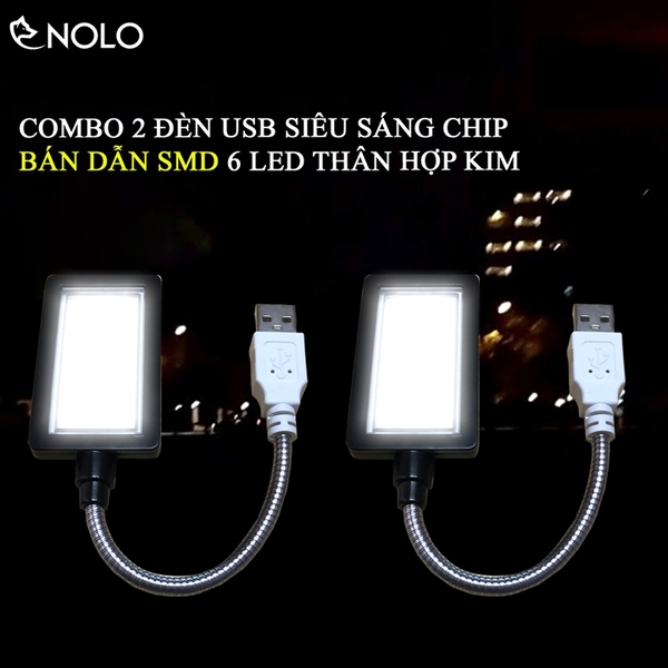 Combo 2 Đèn Mini Dùng Nguồn USB Model D6MD Chip Led Bán Dẫn SMD 6 Led Thân Đèn Hợp Kim Uốn Dẻo