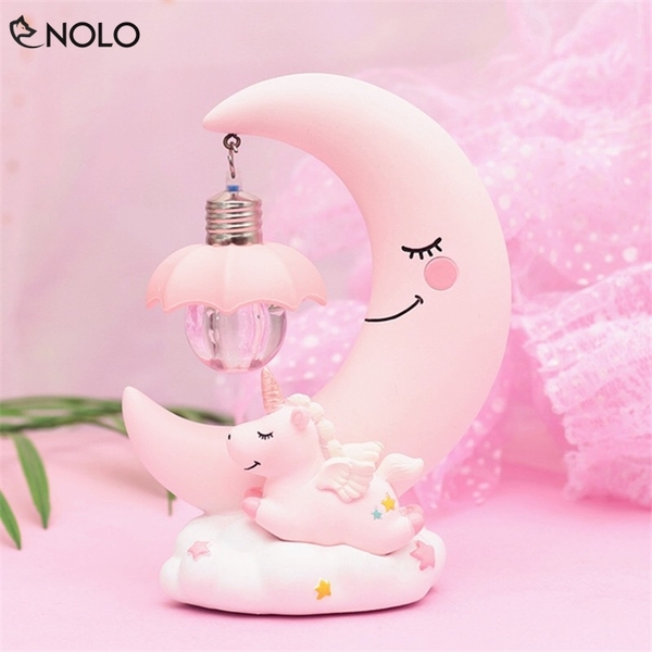 Đèn Ngủ Đèn Bàn Trang Trí Hình Ông Trăng Và Kỳ Lân Pony Model M0323 Chất Liệu Thạch Cao Nguồn Pin Tiểu