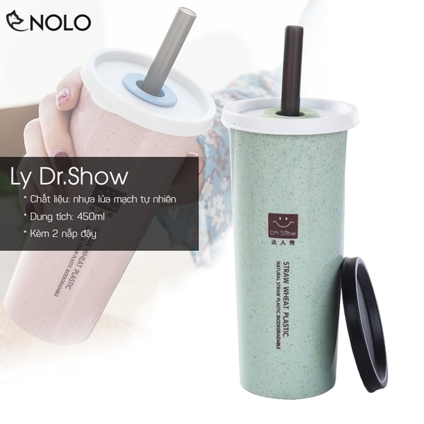 Ly Cốc Đựng Nước DRShow Model ZL2019 Kèm 2 Nắp 1 Ống Hút Chất Liệu Nhựa Lúa Mạch Tự Nhiên Dung Tích 450ml