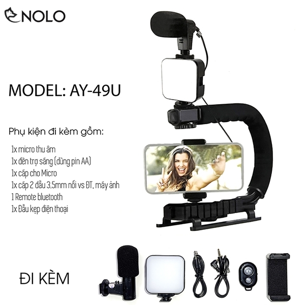 Tay Cầm Chống Rung Gimbal Chữ C Model AY49U Dành Cho Máy Quay Phim Điện Thoại Máy Ảnh Đèn Trợ Sáng Đi Kèm Nhiều Phụ Kiện