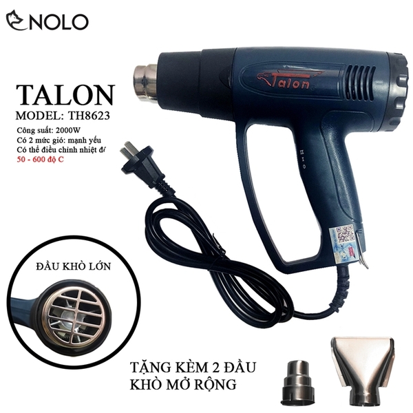Máy Thổi Hơi Nóng Máy Khò Nhiệt Talon Model TH8623 Công Suất 2000W Điều Chỉnh Được Nhiệt Độ Từ 50 Đến 600 Độ Có 2 Mức Gió