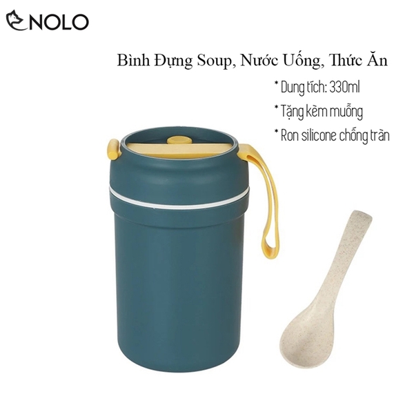 Bình Đựng Soup Nước Uống Thức Ăn Ron Silicone Chống Tràn Dung Tích 330ml Chất Liệu Nhựa PP Tặng Kèm Muỗng