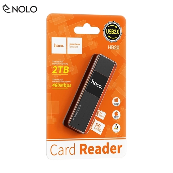 Đầu Đọc Thẻ Đa Năng 2.0 3.0 Hoco 2in1 Model HB20 Tương Thích Thẻ Nhỏ TF Thẻ Lớn SD Tốc Độ Đọc Ghi 480Mbps 5Gbps Dung Lượng Hỗ Trợ 2TB