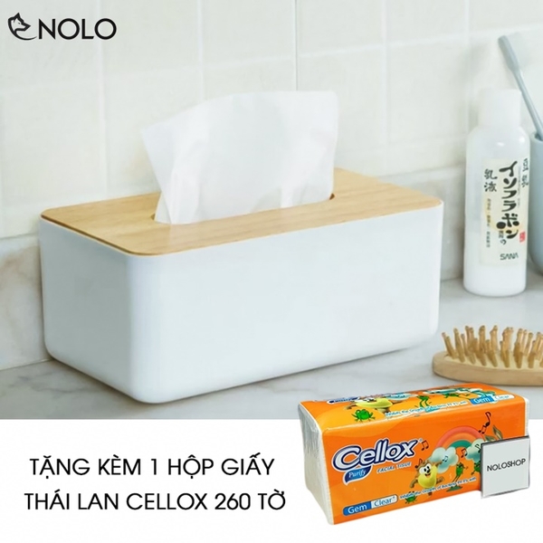Hộp Đựng Khăn Giấy Ăn Giấy Vệ Sinh Phong Cách Danshari Chất Liệu Nhựa PP Nắp Gỗ Nhân Tạo Tặng Kèm Bịch Khăn Giấy