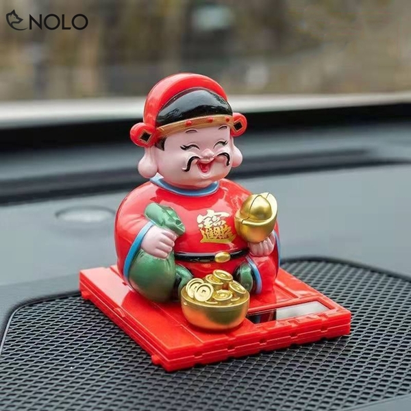 Tượng Thần Tài Mini Để Bàn Để Taplo Xe Hơi Đầu Gật Gù Dùng Năng Lượng Ánh Sáng Chất Liệu Nhựa ABS