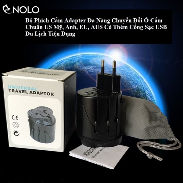 Bộ Phích Cắm Adapter ADV03 Đa Năng Chuyển Đổi Ổ Cắm US Mỹ, Anh, EU, AUS Có Thêm Cổng Sạc USB Du Lịch Tiện Dụng