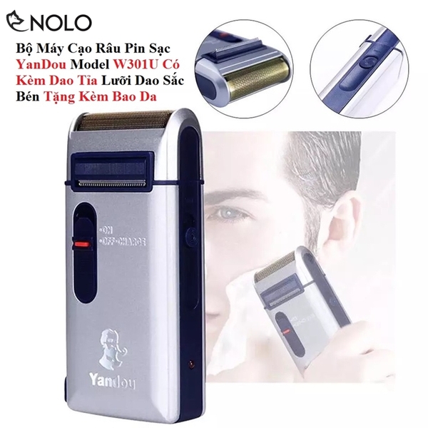 Bộ Máy Cạo Râu Pin Sạc YanDou Model W301U Có Kèm Dao Tỉa Lưỡi Dao Sắc Bén Tặng Kèm Bao Da