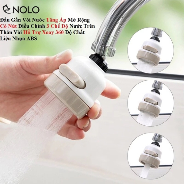 Đầu Gắn Vòi Nước Tăng Áp Mở Rộng Có Nút Điều Chỉnh 3 Chế Độ Nước Trên Thân Vòi Hỗ Trợ Xoay 360 Độ Chất Liệu Nhựa ABS
