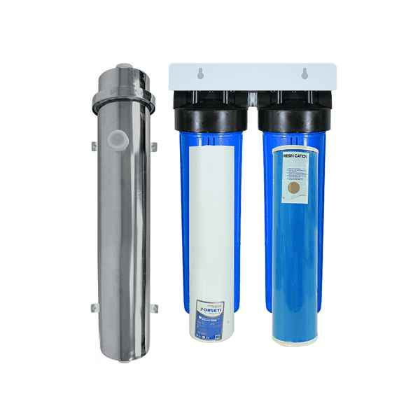 Combo lọc tổng đầu nguồn 3 cấp UF4000 + 2 cốc (PP5+Cation)
