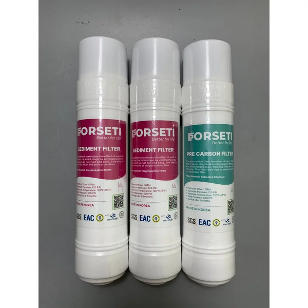 Bộ 3 lõi lọc thô chính hãng Forseti 2 Sediment + 1 PreCarbon lõi cắm nhanh Hàn Quốc