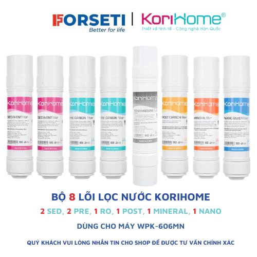 Combo 8 lõi lọc nước Korihome chính hãng dùng cho máy lọc nước Korihome WPK-606MN