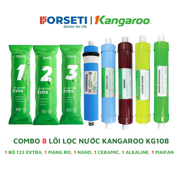 Trọn bộ 8 lõi lọc nước Kangaroo chính hãng dùng cho máy lọc nước Kangaroo KG06G4, KG108, KG108H,...