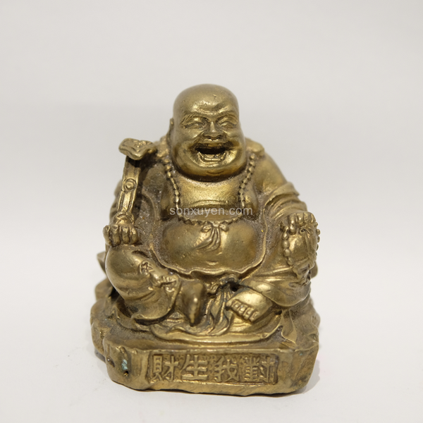 Phật di lặc bằng đồng ngồi cầm gậy như ý cao 6 cm rộng 5 cm