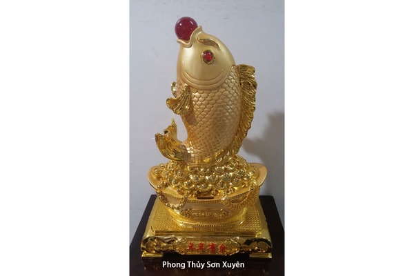 Cá chép vàng nhả ngọc phong thủy, cao 52 cm