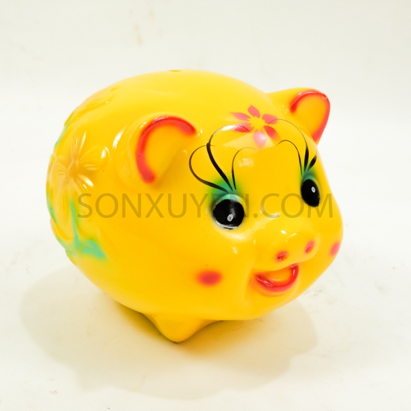 Lợn đất màu vàng vẽ hoa đường kính 17 cm