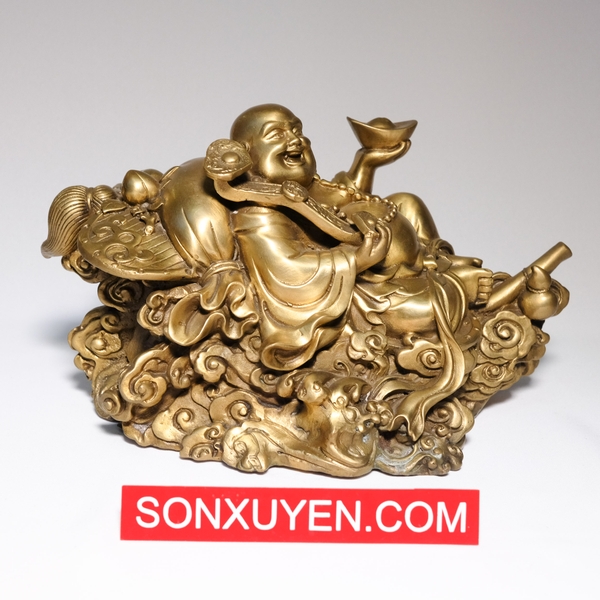 Di lặc cưỡi quạt ba tiêu cao 14,5 cm,rộng 16 cm