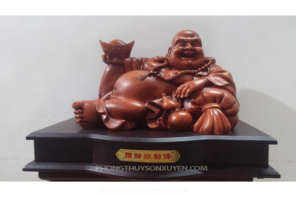 Tượng Phật Di Lặc gỗ cao 30 cm rộng 47 cm