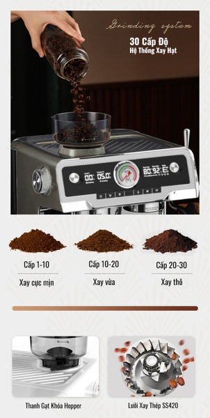 Bộ máy pha cà phê CF08 xay hạt cà phê, lấy nước nóng, đánh bọt sữa độc lập, toàn diện DIY chức năng