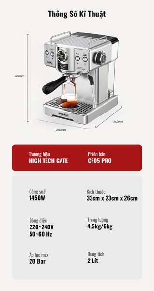 Máy pha cà phê espresso CF05 PRO chuyên nghiệp toàn diện DIY, giảm áp tự động an toàn nâng cấp