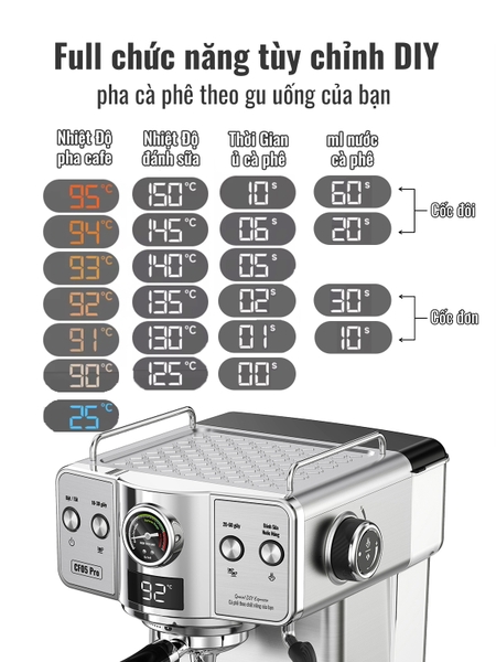 Máy pha cà phê espresso CF05 PRO chuyên nghiệp toàn diện DIY, giảm áp tự động an toàn nâng cấp