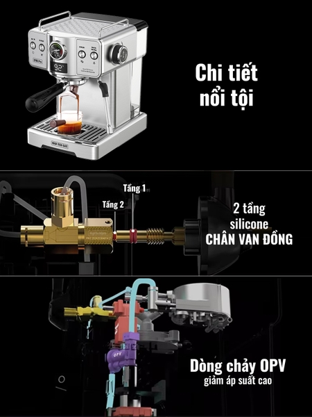 Máy pha cà phê espresso CF05 PRO chuyên nghiệp toàn diện DIY, giảm áp tự động an toàn nâng cấp