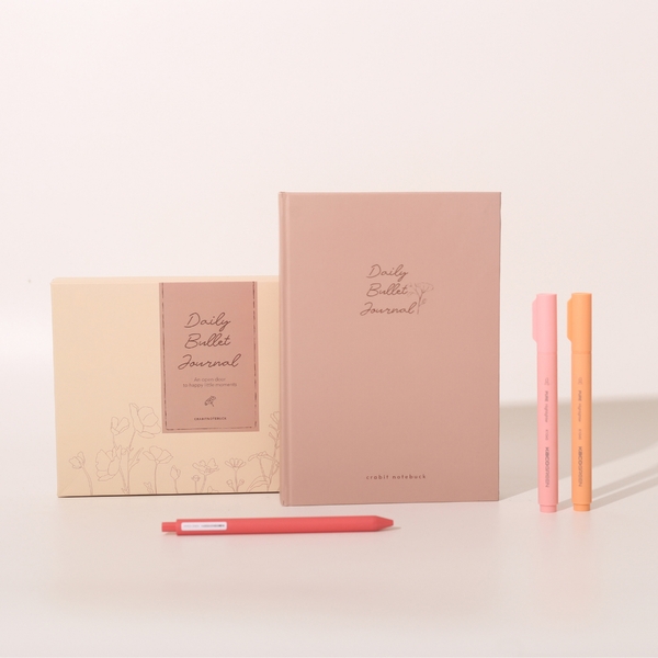Combo Sổ + 3 bút Joyful Daily Bullet Journal - Morandi 2 đỏ nhạt