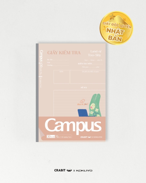 Vở giấy kiểm tra kẻ ngang B5 đóng quyển 30 tờ đôi Crabit x Kokuyo Land of Too-Shy 2 - Thỏ