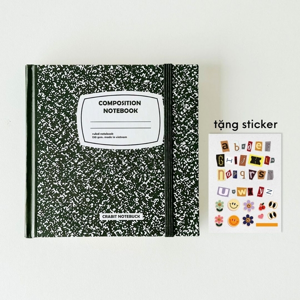 Sổ kẻ ngang khổ vuông 140 trang 130gsm tặng kèm sticker Composition Collection - Đen Pepper