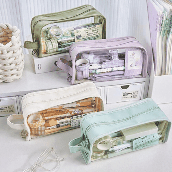 Túi đựng bút trong suốt cỡ lớn màu trơn