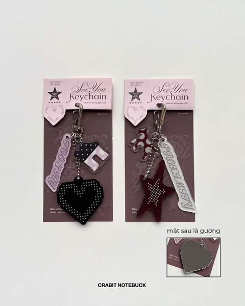 Móc khoá gương Polka Dot Chấm bi Facecard Mirror