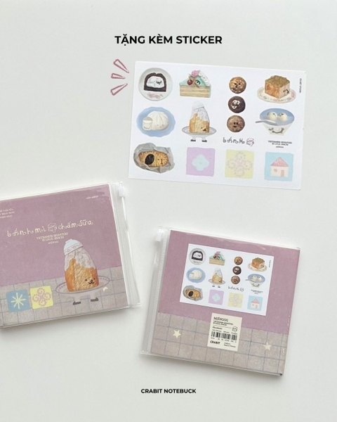 Sketchbook vuông bìa mềm bọc vỏ pvc tặng kèm sticker 190gsm 72 trang Miếng Bánh Mỳ