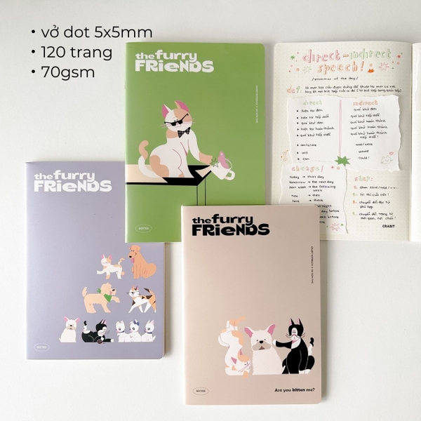Vở chấm dot 120 trang Crabit x SGT - The Furry Friends - Tam ca - Nâu