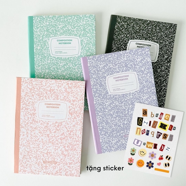 Vở dot 140 trang tặng kèm sticker Composition Collection - Hồng Peach