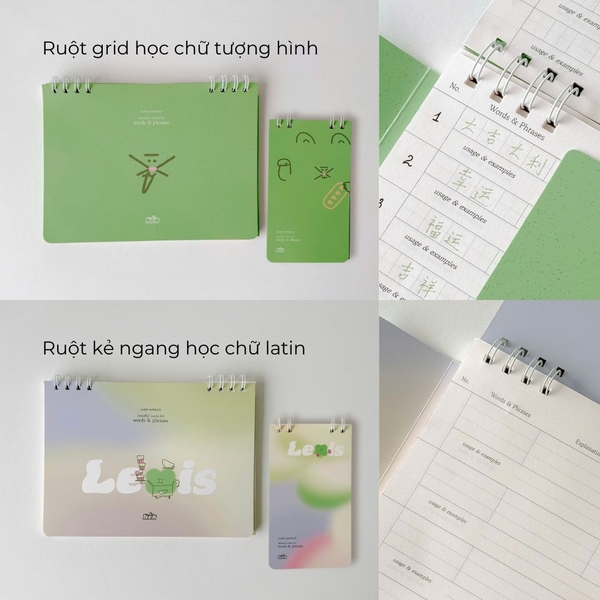 Sổ học từ B5 ruột kẻ ngang 90 trang học 360 từ - Hên Gradient