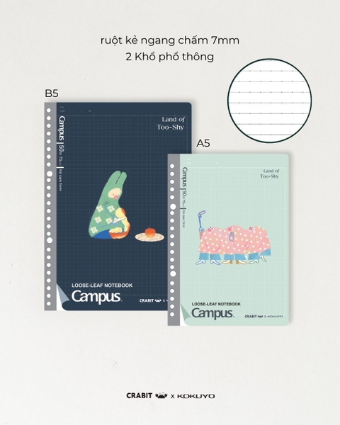 Vở ruột sổ còng grid B5 100 trang Crabit x Kokuyo Land of Too-shy 2 - Thỏ Picnic