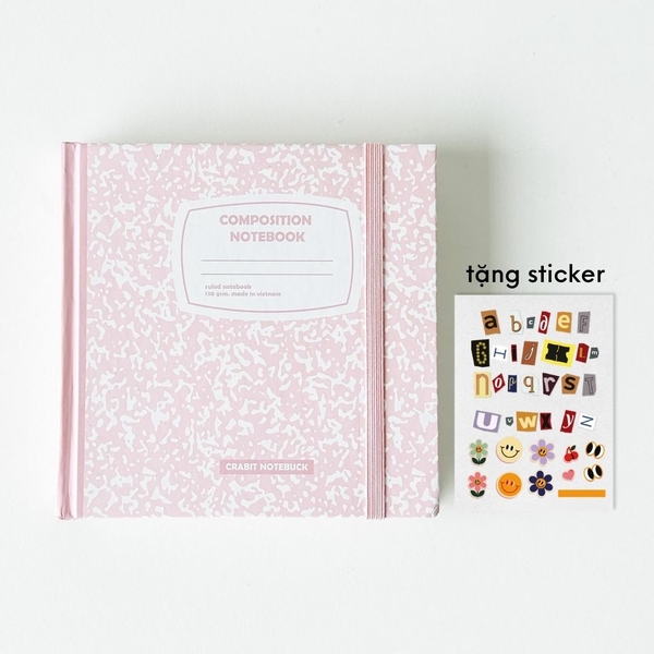 Sổ kẻ ngang khổ vuông 140 trang 130gsm tặng kèm sticker Composition Collection - Hồng Berries