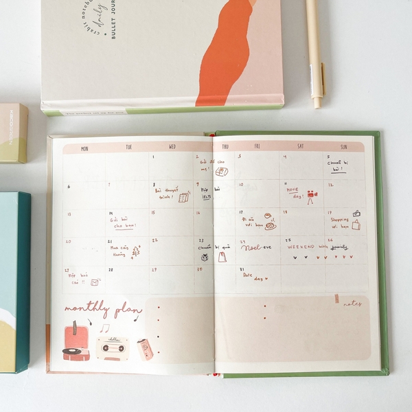 Combo Sổ Playful Daily Bullet Journal - Set 5 bút