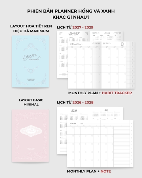 Sổ Planner 2027 14 tháng Framework Lacy Planner Xanh