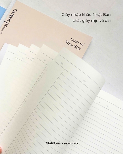 Vở kẻ ngang chấm 80 trang B5 giấy Nhật Crabit x Kokuyo Land of Too-Shy 2 -  Mr. Bubble Tea Picnic