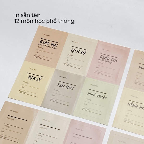 Nhãn vở in sẵn tên môn học Crabit 24 nhãn dán 12 môn - Tag Vàng