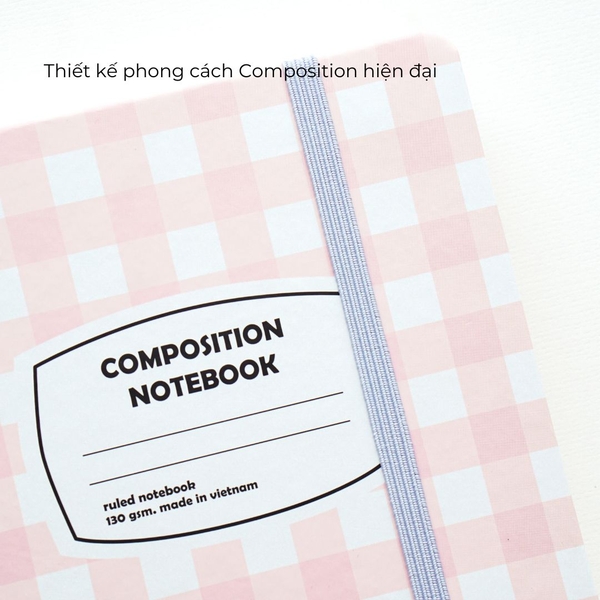 Sổ tay A5 kẻ ngang 130gsm Composition Gingham (Tặng kèm sticker) - Caro hồng