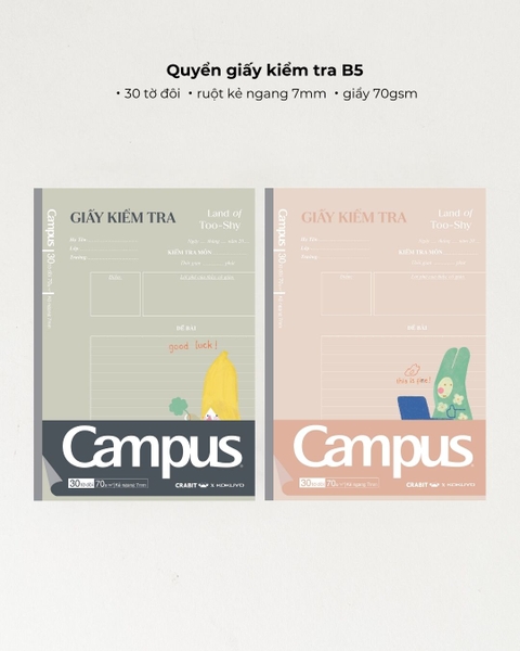 Vở giấy kiểm tra kẻ ngang B5 đóng quyển 30 tờ đôi Crabit x Kokuyo Land of Too-Shy 2 - Thỏ