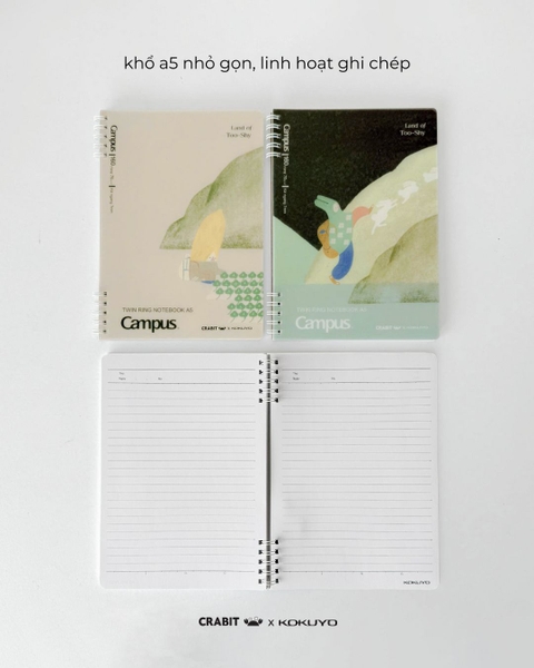 Sổ lò xo A5 kẻ ngang 160 trang Crabit x Kokuyo - Land of Too-Shy - Thỏ Picnic