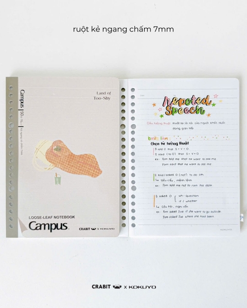 Vở ruột sổ còng kẻ ngang chấm A5 100 trang Crabit x Kokuyo Land of Too-shy 2 - Mr. Bubble Tea Picnic